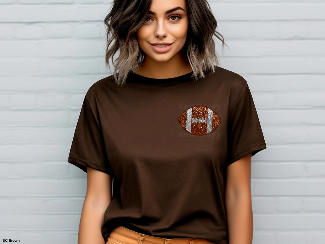 Faux Embroidery Sequin Football Pocket Tee (READY TO WEAR)