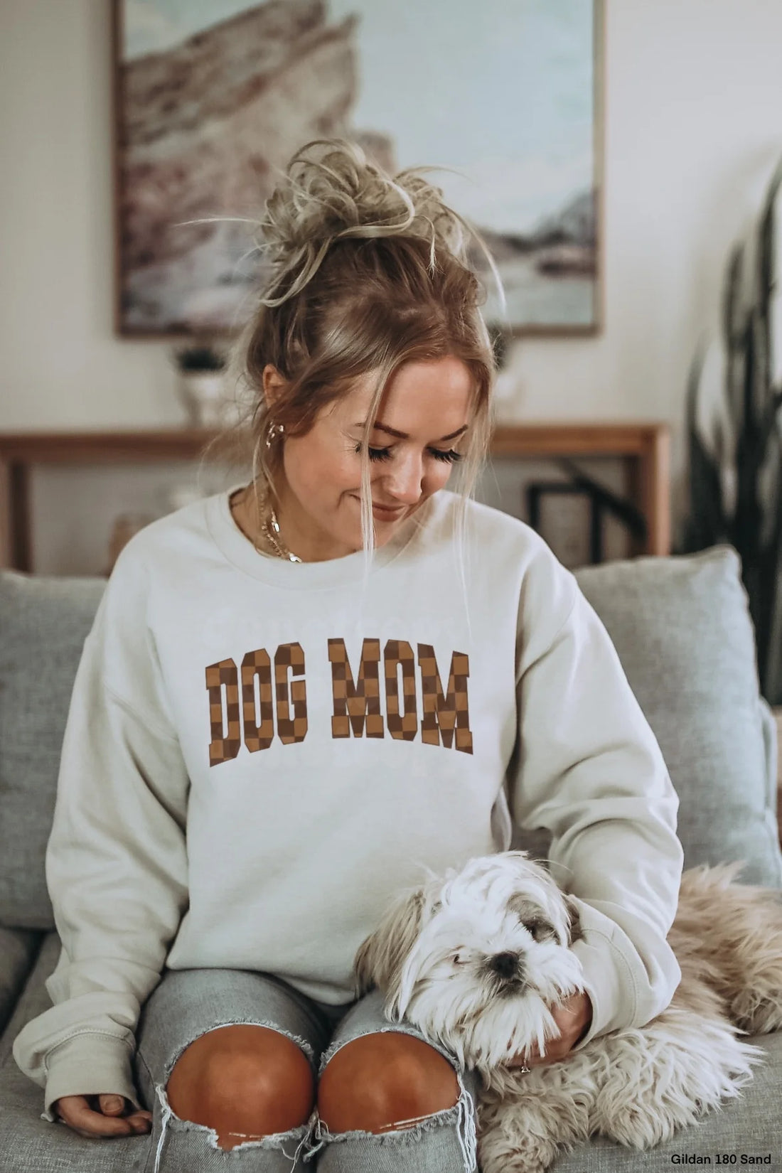 Dark Checkered Dog Mom Sweatshirt (READY TO WEAR)